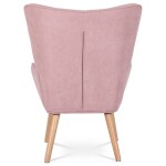 Křeslo "ušák" s podnožkou, potah starorůžová látka, nohy masiv kaučukovník