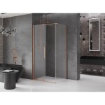 MEXEN/S - Velar sprchový kout, posuvné dveře 90 x 85 cm, dekor, měď kartáčovaná 871-090-085-31-65