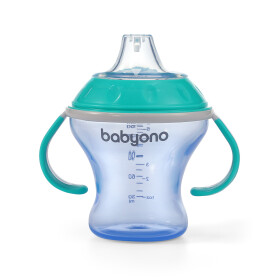 BabyOno netekoucí hrneček Natural Nursing 180ml s měkkou hubičkou a držadly barva: modrý
