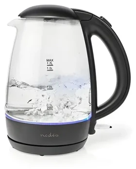 Nedis Rychlovarná konvice černá / Rychlovarná konvice / sklo / 1,7 l / otočná základna 360° / řadič Strix® (KAWK330EGS)