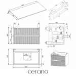 CERANO - Koupelnová skříňka Carole - bílá matná rýhovaná + deska pod umyvadlo z lit. mramoru Elanys - 12 mm + konzole černá - 160x46x49,2 CER-451347