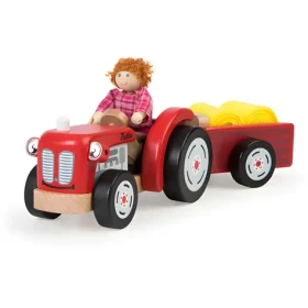 TIDLO Dřevěný traktor s vlečkou červená