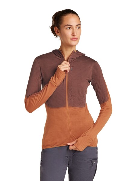 ICEBREAKER Wmns Mer 200 Realfleece Descender LS Zip H, Dusty Clay/Carob/Cb (vzorek) velikost: S