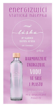 Energizující statická nálepka průhledná "Láska je…" průměr 4 cm - Sri Chinmoy