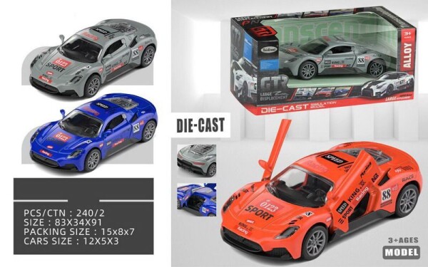 Auto kovové závodní na zpětné natažení 12 cm