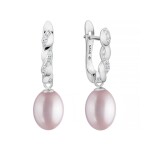 Náušnice s levandulovou perlou Gloria - stříbro 925/1000, Stříbrná Levandulová