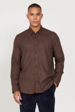 ALTINYILDIZ CLASSICS Men's Brown Recycle Slim Fit Slim Fit Hidden Button Collar Cotton Flannel Lumberjack Shirt