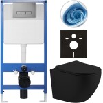 CERANO - Kompletní WC set Profi/Cesso - černá matná - WC tlačítko Slim/Tmavě šedá - předstěnová instalace - 49x36 CER-942021