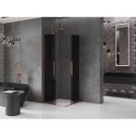MEXEN/S - Velar L Duo sprchový kout, posuvné dveře 90 x 90, grafit, růžové zlato 871-090-090-02-43-60