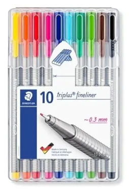 Staedtler Triplus 334 Box / Sada linerů / 10 ks / hrot 0,3 mm / mix barev (334 SB10)