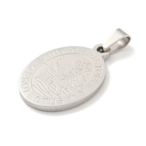 Přívěsek z nerezové oceli - placička se sv. Kryštofem - různé varianty - 27 x 18 x 2 mm - 1 ks Barva: Platinová
