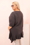 Dámská blůza Plus Size s bavlnou, kapsou a ohrnutým rukávem kiwi UNI