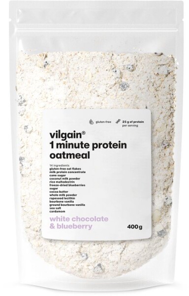 Vilgain Minutová proteinová ovesná kaše – 3× bílá čokoláda s borůvkami 400 g