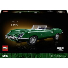 6588531 LEGO® ICONS™ Lovecký typ E; stavebnice s klasickým sportovním přívěsem pro dospělé s motorem, přístrojovou přístrojovou desku a příslušenstvím; úžasná