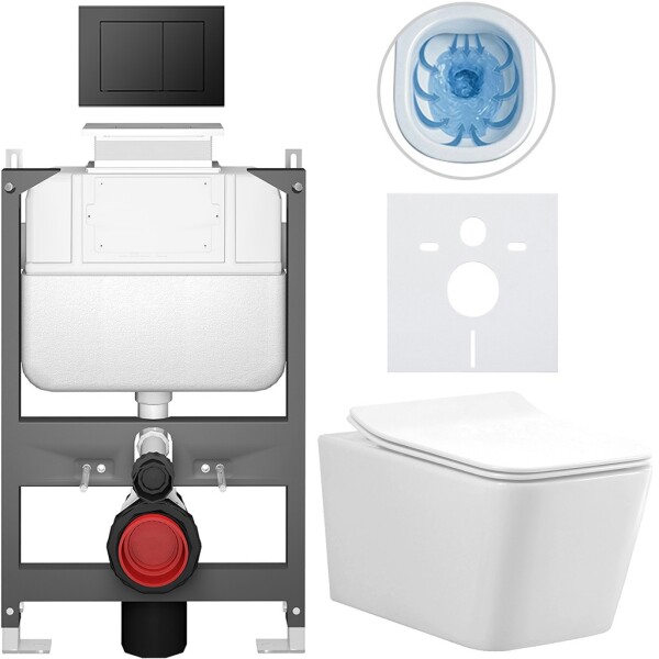 CERANO - Kompletní WC set Basic/Forte - bílá lesklá - WC tlačítko Maxio/Černá - ovládání shora - předstěnová instalace - 51x36 CER-8050BD86125