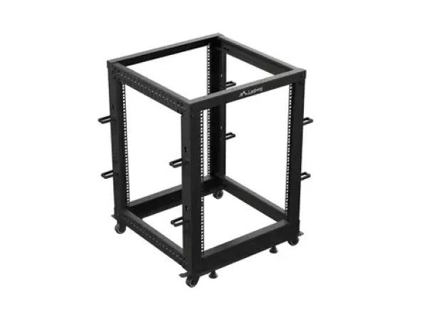 Lanberg Open Rack 15U černá / Stojanový rack / 19" / 600×600 mm / nastavitelná hloubka 576–1034 mm / nosnost 600 kg (OR01-6115-B)