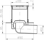 MIDAS Podlahová vpusť - boční D50 bílá s límcem, nerezový rámeček 100x100 mm p1638
