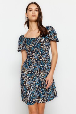 Trendyol modré mini tkané šaty květinovým vzorem
