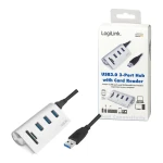 LogiLink USB hub se čtečkou karet stříbrná / USB hub / 3x USB-A 3.0 / čtečka SD/microSD / hliníkové tělo (CR0045)