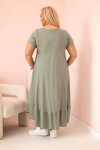 Dámské šaty plus size s krátkým rukávem a volánem z lehké viskózy khaki UNI