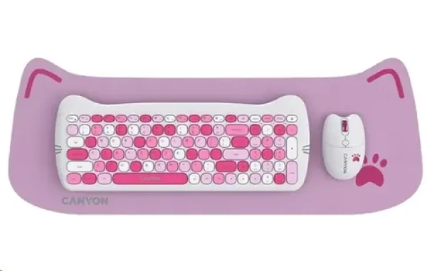 CANYON Kitty edice HSET-W6 růžová / bezdrátový SET CS klávesnice + optická myš + ochranné pouzdro + podložka (CNS-HSETW6PK-CS)