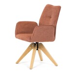 Židle jídelní s područkami, oranžová voděodpudivá látka, dubové nohy, otočná 360°