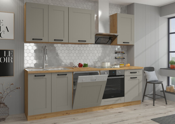 Kuchyňská linka 250 cm Luna 2 Barva korpusu: Dub artisan, Barva dvířek: Clay Grey