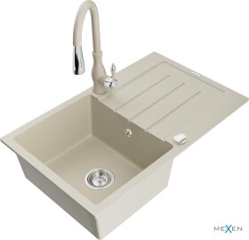MEXEN - Bruno granitový dřez 1 s odkapávačem včetně baterie Savita, béžová 6513-69-672601-69