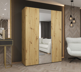 Šatní skříň Abi Alicante 2 Rozměry: 150 cm, Pásky / úchyty: Stříbrné, Barva korpusu + barva dveří: Dub artisan + Dub artisan