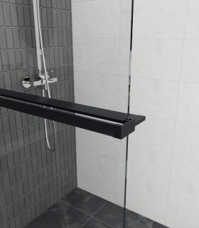 Erga Paris, polička/držák na ručníky pro sprchovou zástěnu (max. 140cm), černá matná, ERG-V02-PARIS-SHELF-BK