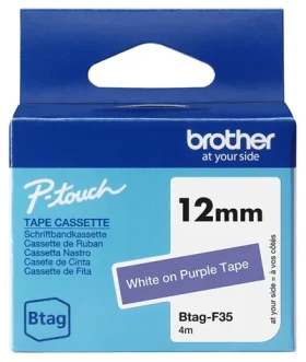 Brother BTAG-F35 páska bílá / fialový podklad / šířka 12mm / 4m (BTAGF35)