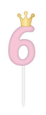 SVÍČKA růžová s korunkou ČÍSLO 6 - Albi