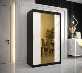 Šatní skříň Abi Golden T1 Barva korpusu: Černá, Rozměry: 120 cm, Dveře: Bílý mramor se zlatým zrcadlem