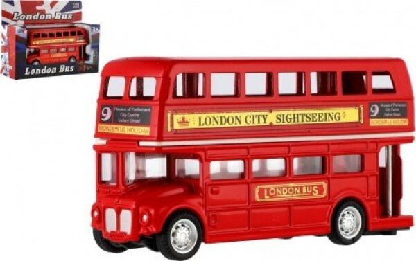 Autobus &quot;Londýn&quot; červený patrový kov/plast 12cm na zpětné natažení v krabičce 17x13,5x6cm