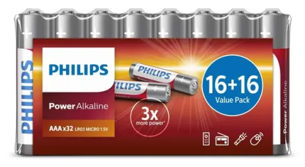 Philips LR03P32FV/10 / Alkalické baterie AAA / 32 ks (8712581680572)