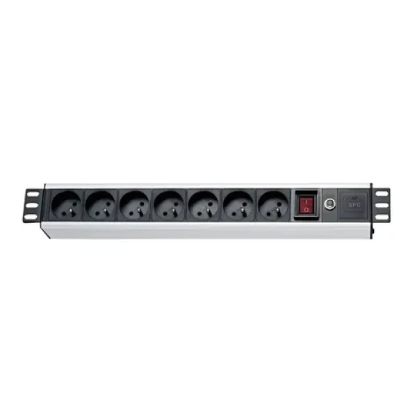 XtendLan 19" rozvodný panel 7x230V černá / ČSN / vypínač / přepěťová a proudová ochrana / 1,5U / kabel 1,8 m (ZASUVKA7F-19)
