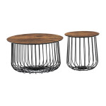 Set 2 ks stolků,pr.60x34, pr.37x39 cm, deska MDF, 3D dekor staré dřevo, kovová drátěná podnož, černý mat