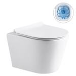 CERANO - Kompletní WC set Basic/Carlito - bílá lesklá - WC tlačítko Maxio/Stříbrná - závěsné - nízký modul - předstěnová instalace - 48,5x36,5 CER-8050BD86044