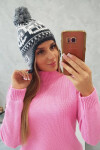 Rosa dámská čepice s bambulí K368 bílá+grafitová+tmavě šedá UNI