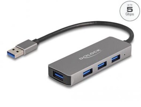 DeLock USB Hub 5 Gbps USB-A - 4x USB-A šedá (63171)