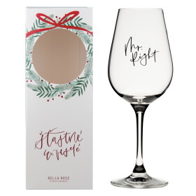 Bella Rose Sklenice na víno Mr. Right + vánoční krabička, čirá barva, sklo, 350 ml