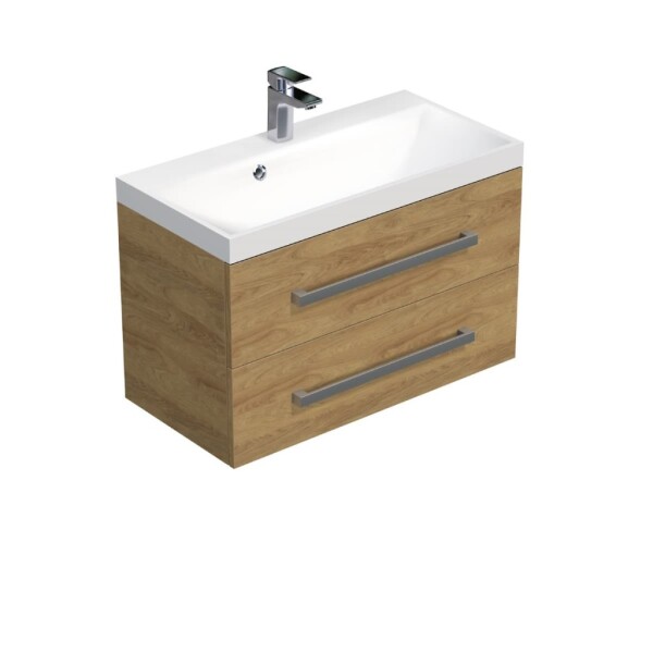 Koupelnová skříňka s chromovými úchyty a umyvadlem SAT Cube Way 80x53x40 cm dub Hickory mat CUBE280ZDH CUBE280ZDH