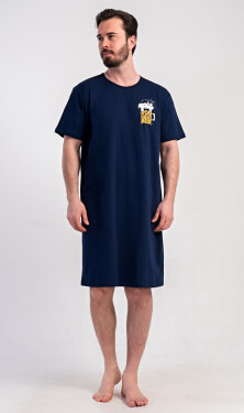 Pánská noční košile s krátkým rukávem Pivo Tmavě modrá - Vienetta tmavě modrá - vzor 3XL