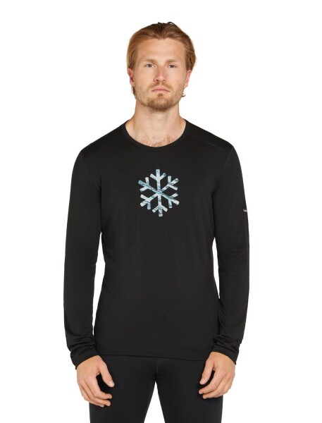 Pánské merino tričko s dlouhým rukávem ICEBREAKER Mens 200 Oasis LS Crewe POW, Black velikost: S