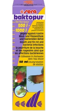 Sera Baktopur 50 ml / Akvarijní přípravek / Proti bakteriím a hnilobě tlamy / Na 800 l vody (J1-02550)