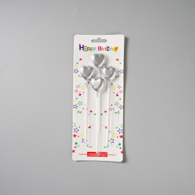 Dortová svíčka srdce stříbrná 4ks