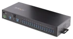 StarTech USB hub 16 portů černá / Industriální USB hub / USB 3.2 Gen 2 Type-A / 12-24 V DC / Kovové provedení (5G16AINDS-USB-A-HUB)