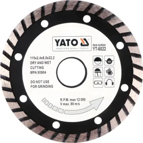 YATO Kotouč diamantový řezný turbo 115x22,2x2,4 mm / Řezný kotouč / Turbo