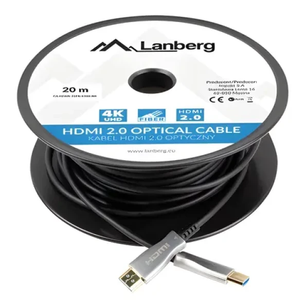 Lanberg CA-HDMI-20FB-0200-BK / Optický kabel HDMI / M/M / 20m / v2.0 / 4K / AOC (CA-HDMI-20FB-0200-BK)