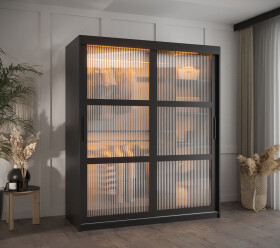Šatní skříň Abi Flutes Rozměry: 150 cm, Barva korpusu + barva dveří: Černá + Černá